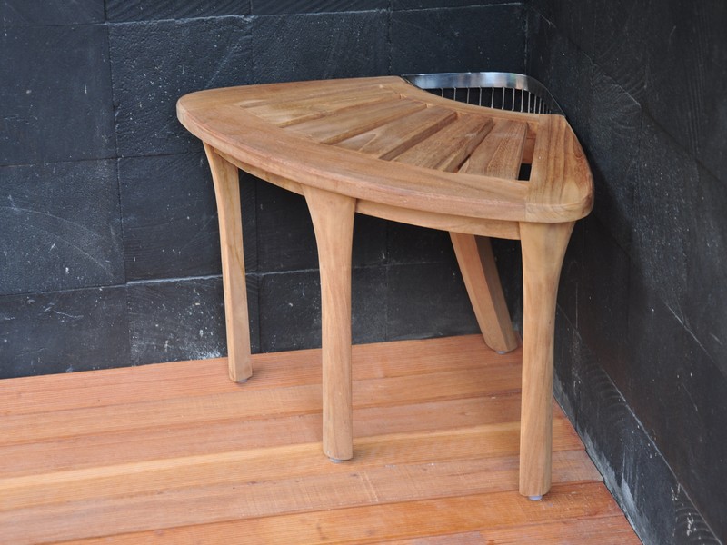 Teak Corner Stool or Seat or Shower Bench with Basket 19