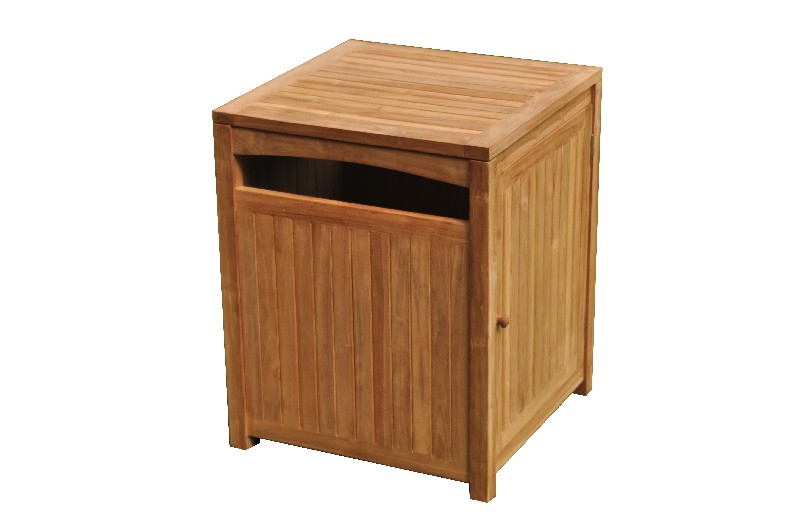 Teak Waste Trash Can Box Utility Receptacle With Ashtray