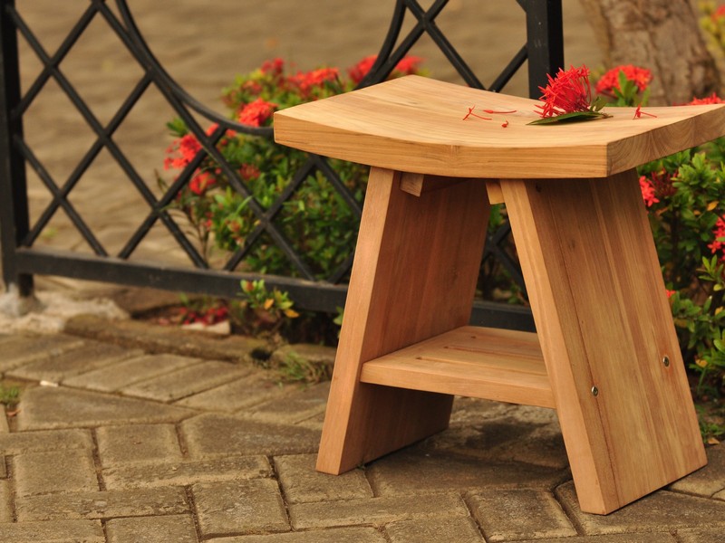 Side Table with Bottom Shelf TB-113A Asta Country Solid Teak Indoor Outdoor Shower/Bath/Spa Stool Bench 